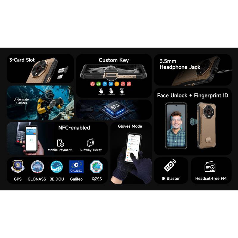 Ulefone smartphone Armor X16 Pro, 6.56", 8/256GB, 5G, 10360mAh, IP68/IP69K/MIL-STD-810H, μαύρο – φωτογραφία 6