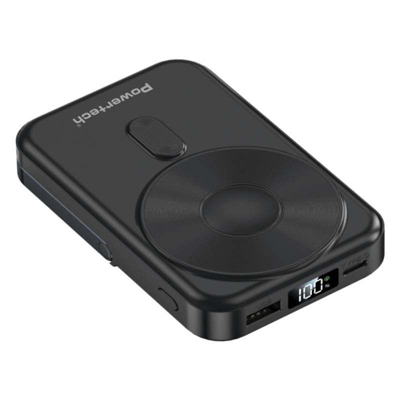 Powertech power bank με οθόνη PT-1416, 10000mah, magnetic wireless, 22.5W, μαύρο