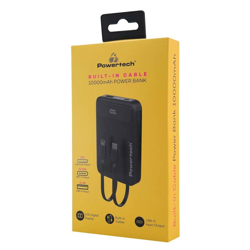 Powertech power bank με καλώδια και οθόνη PT-1417 10000mAh, 22.5W, μαύρο – φωτογραφία 4