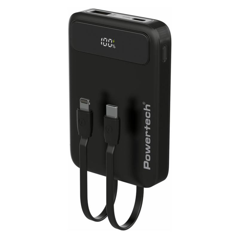 Powertech power bank με καλώδια και οθόνη PT-1417 10000mAh, 22.5W, μαύρο
