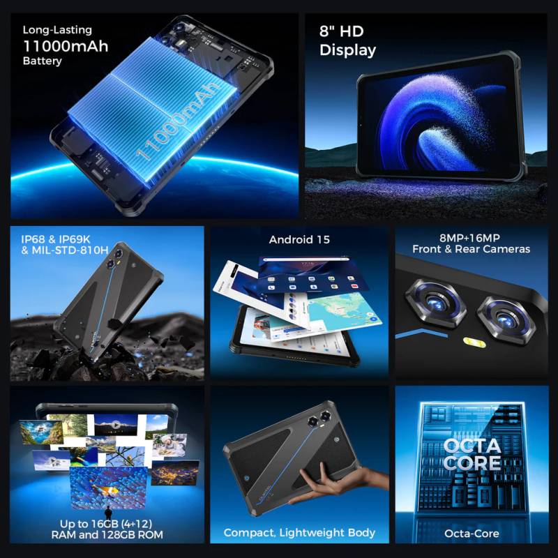 Oukitel tablet RT3 Plus, 8", 4/128GB, 4G, 11000mAh, IP68/IP69K, μαύρο – φωτογραφία 2