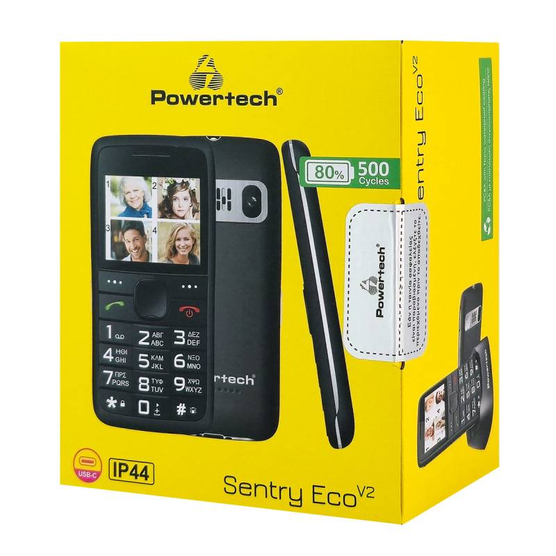 Powertech κινητό τηλέφωνο Sentry Eco V2, dual SIM, πλήκτρο SOS, μαύρο – φωτογραφία 3