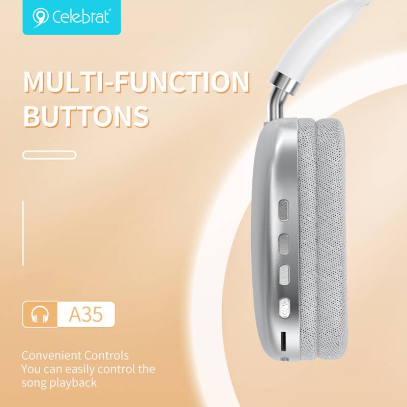 Celebrat headphones A35, ασύρματα & ενσύρματα, micro SD, 40mm, 200mAh, μαύρα – φωτογραφία 5
