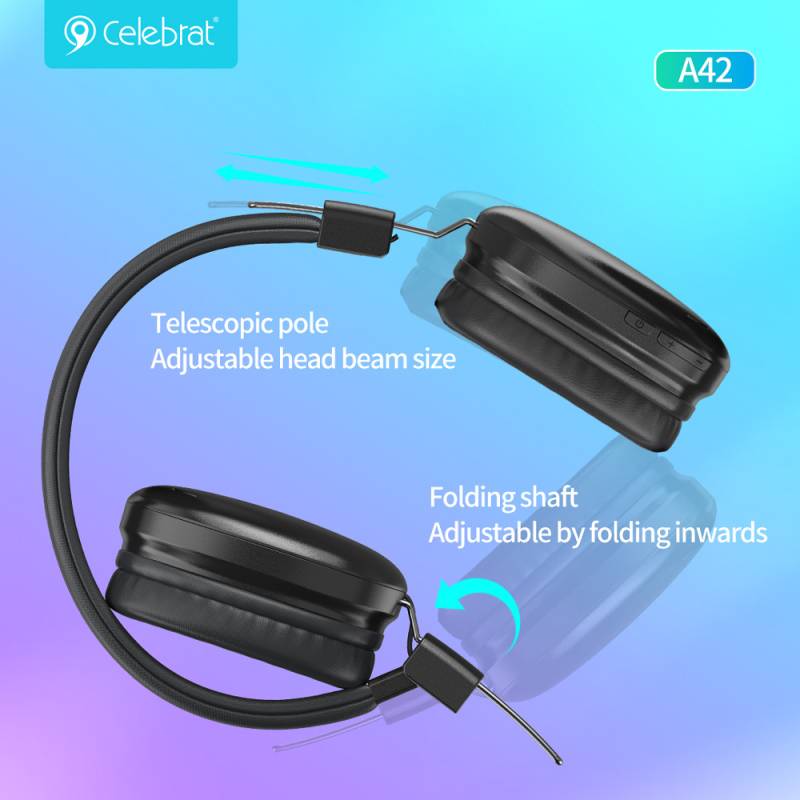 Celebrat headphones A42, ασύρματα & ενσύρματα, 40mm, 300mAh, μαύρα – φωτογραφία 2