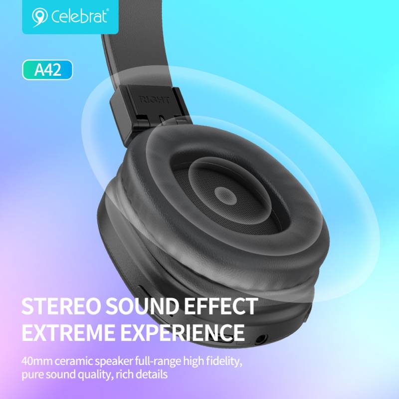 Celebrat headphones A42, ασύρματα & ενσύρματα, 40mm, 300mAh, μαύρα – φωτογραφία 3