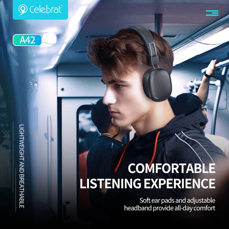 Celebrat headphones A42, ασύρματα & ενσύρματα, 40mm, 300mAh, μαύρα – φωτογραφία 4