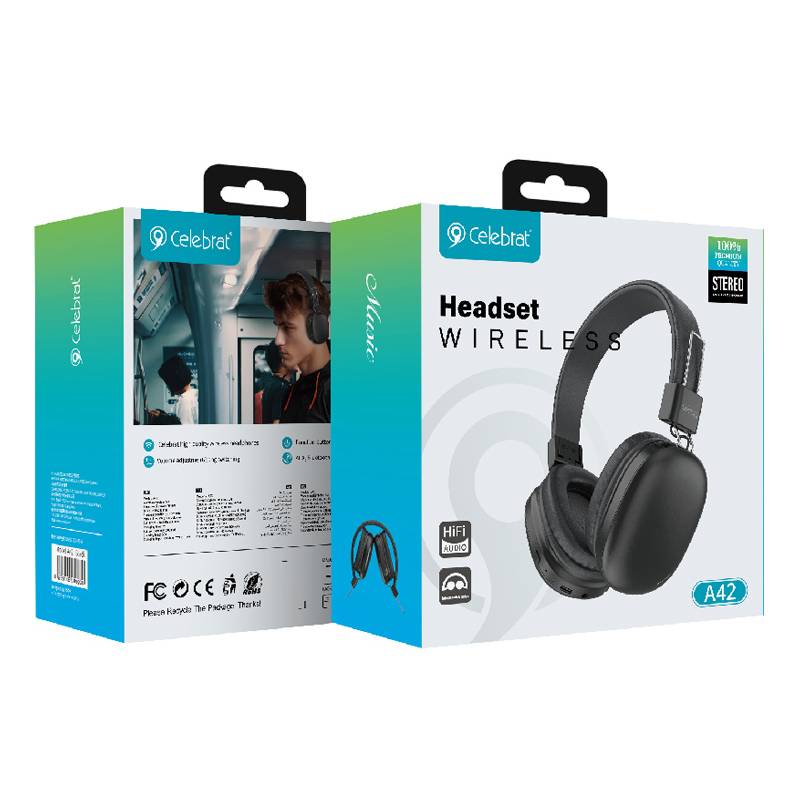 Celebrat headphones A42, ασύρματα & ενσύρματα, 40mm, 300mAh, μαύρα – φωτογραφία 5
