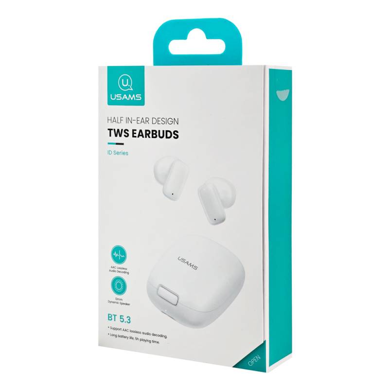 USAMS earphones με θήκη φόρτισης ID25, TWS, Φ13mm, 30/230mAh, λευκά – φωτογραφία 5