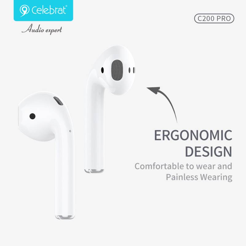 Celebrat earphones με θήκη φόρτισης C200 Pro, True Wireless, 13mm, 30/300mAh, λευκά – φωτογραφία 6