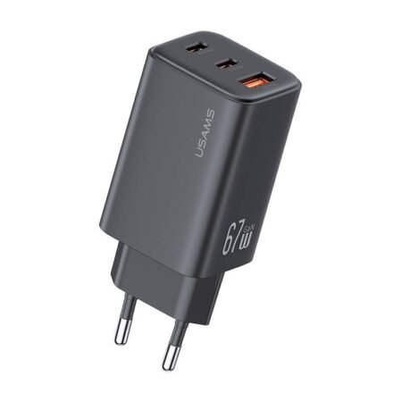 USAMS φορτιστής τοίχου CC265, USB & 2x USB-C, 67W, GaN, μαύρος