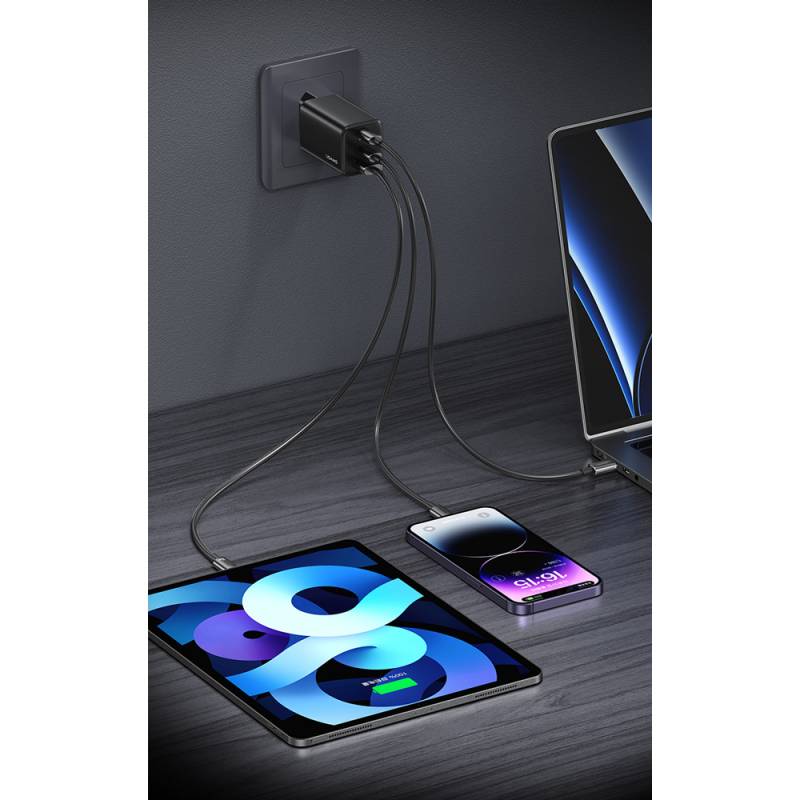 USAMS φορτιστής τοίχου CC265, USB & 2x USB-C, 67W, GaN, λευκός – φωτογραφία 5