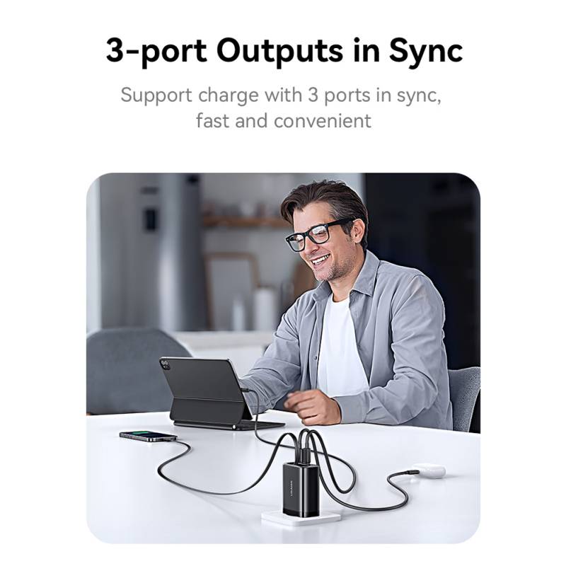 USAMS φορτιστής τοίχου CC296 με καλώδιο, USB & USB-C, 30W, μαύρος – φωτογραφία 5