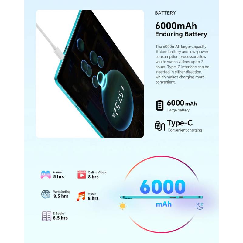 Teclast tablet P33 με πληκτρολόγιο/ποντίκι/στυλό αφής/θήκη/βάση, 10.1", 3/64GB, Android 15, 6000mAh, μπλε – φωτογραφία 5