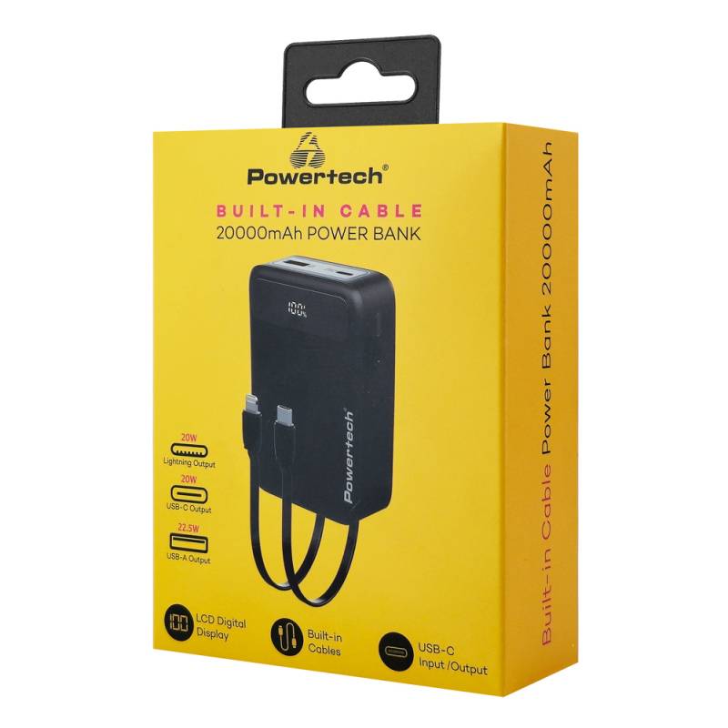 Powertech power bank PT-1504 με καλώδια & οθόνη, 20000mah, 22.5W, μαύρο – φωτογραφία 4