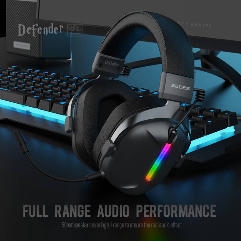 Sades gaming headset Defender, ασύρματα & ενσύρματα, 50mm, 1050mAh, RGB, multi-platform, μαύρο – φωτογραφία 5
