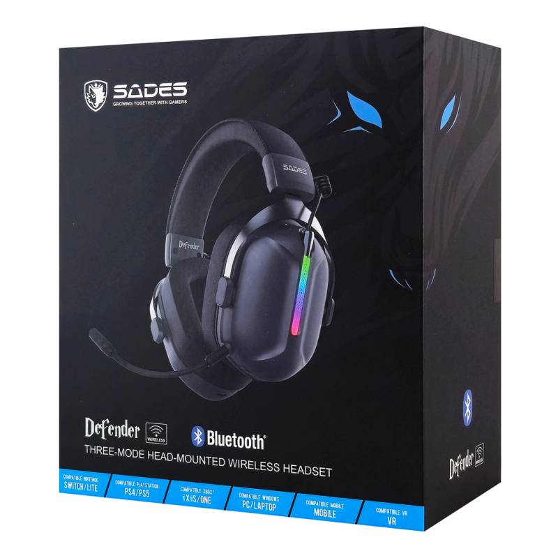 Sades gaming headset Defender, ασύρματα & ενσύρματα, 50mm, 1050mAh, RGB, multi-platform, μαύρο – φωτογραφία 6