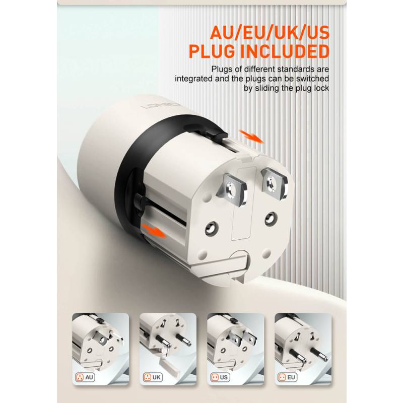 Ldnio φορτιστής τοίχου Q2319 με καλώδιο Lightning, EU/UK/US/AU βύσμα, USB/USB-C, 30W, γκρι – φωτογραφία 2