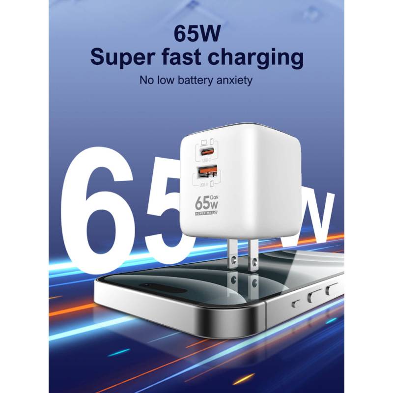 Ldnio φορτιστής τοίχου Q2617 με καλώδιο USB-C, EU/UK/US βύσμα, USB/USB-C, 65W, GaN, λευκός – φωτογραφία 4