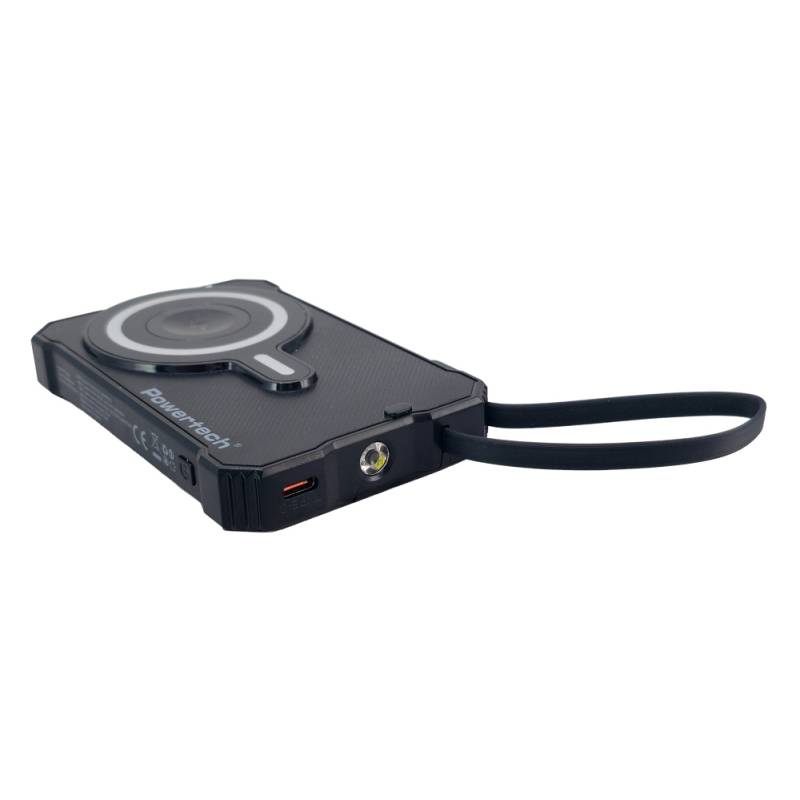 Powertech ηλιακό power bank PT-1505 με καλώδιο & φακό, 10000mah, magnetic wireless, 35W, μαύρο – φωτογραφία 2
