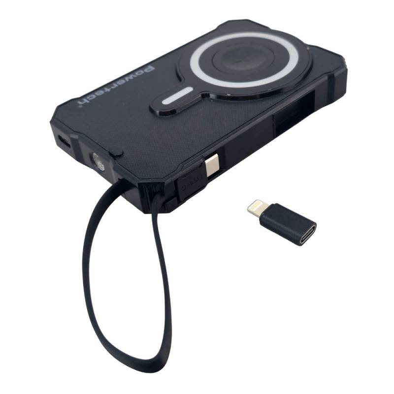 Powertech ηλιακό power bank PT-1505 με καλώδιο & φακό, 10000mah, magnetic wireless, 35W, μαύρο – φωτογραφία 3