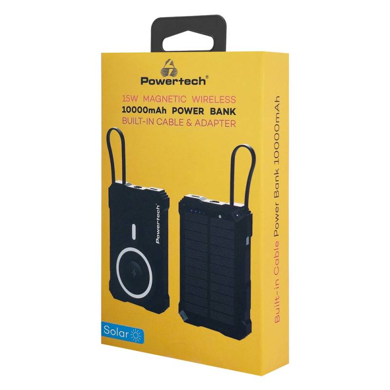 Powertech ηλιακό power bank PT-1505 με καλώδιο & φακό, 10000mah, magnetic wireless, 35W, μαύρο – φωτογραφία 4