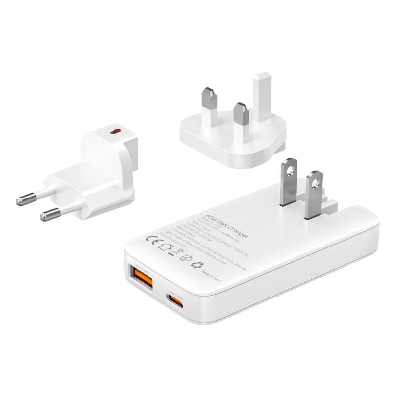 Powertech φορτιστής τοίχου PT-1532, EU/UK/CN βύσμα, USB/USB-C, 65W, GaN, λευκός – φωτογραφία 2