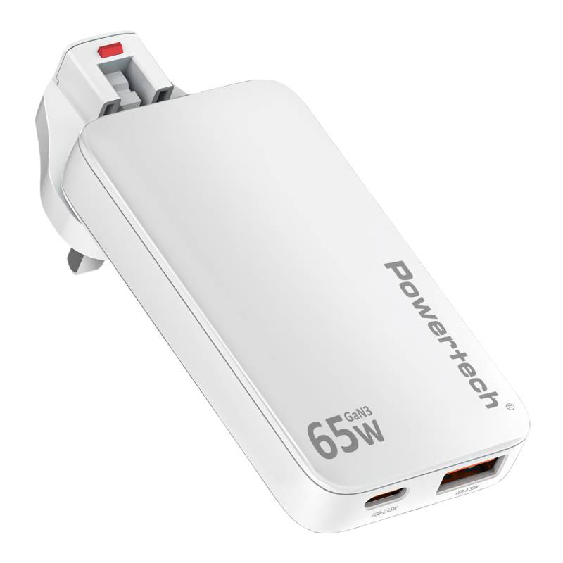 Powertech φορτιστής τοίχου PT-1532, EU/UK/CN βύσμα, USB/USB-C, 65W, GaN, λευκός – φωτογραφία 3