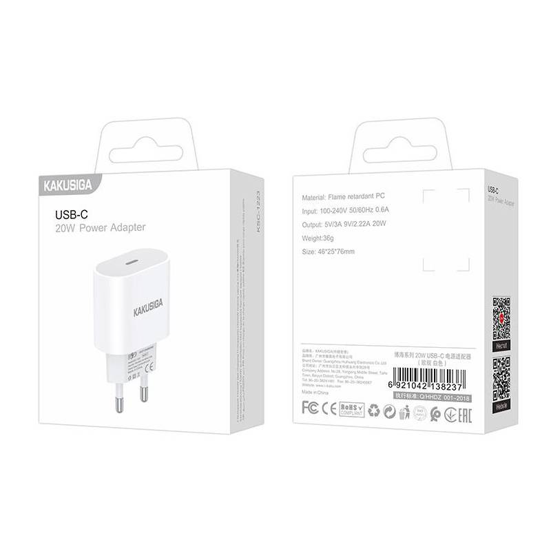 Kakusiga φορτιστής τοίχου KSC-1223, USB-C, 20W, λευκός – φωτογραφία 4