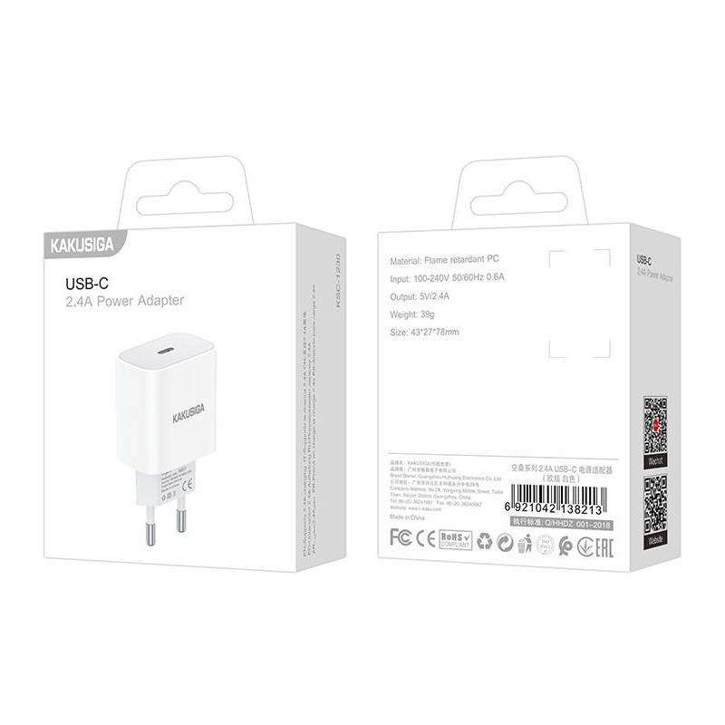 Kakusiga φορτιστής τοίχου KSC-1230, USB-C, 2.4A, λευκός – φωτογραφία 4