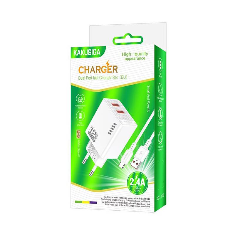 Kakusiga φορτιστής τοίχου KSC-1238 με καλώδιο USB-C, 2x USB, 12W, λευκός – φωτογραφία 3