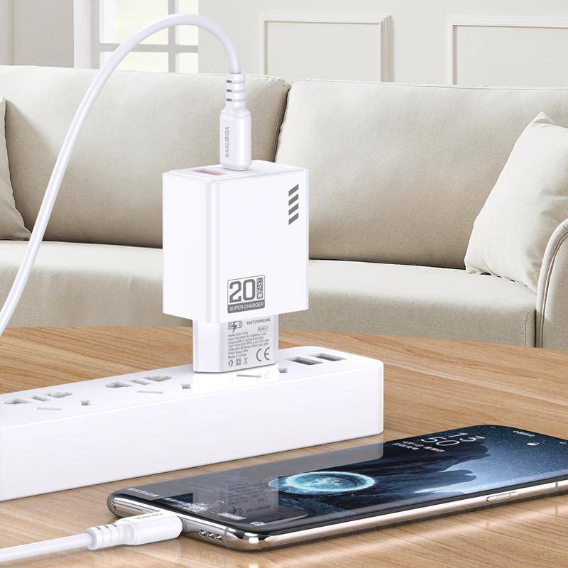 Kakusiga φορτιστής τοίχου KSC-1240 με καλώδιο USB-C, USB & USB-C, 20W, μαύρος – φωτογραφία 2
