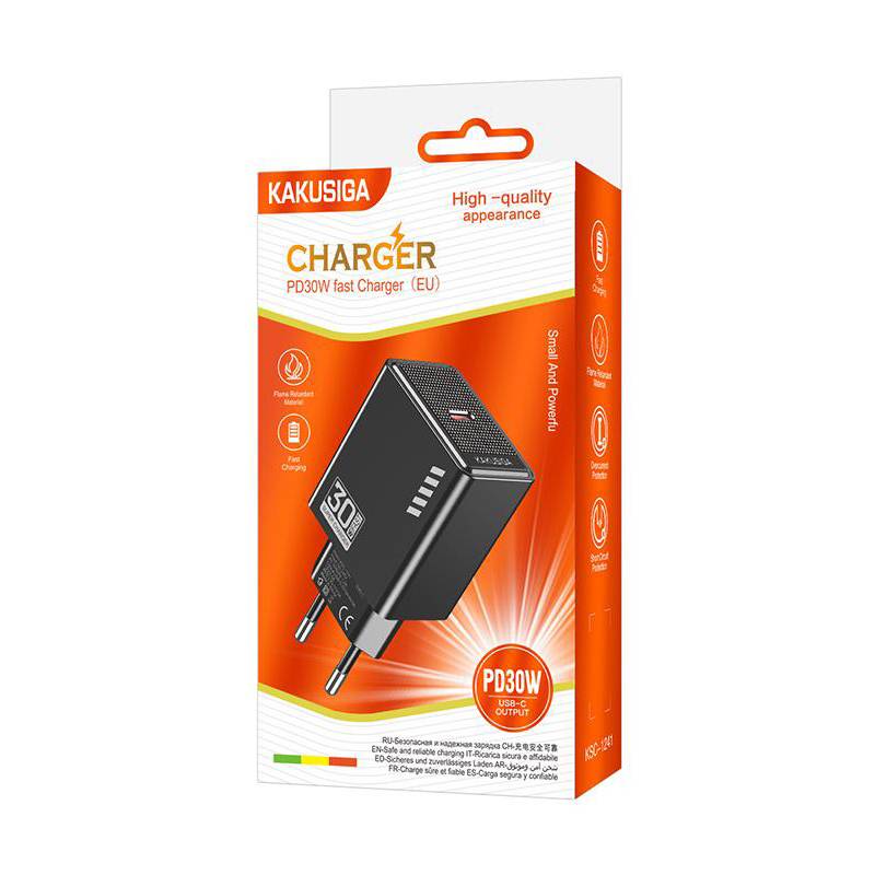 Kakusiga φορτιστής τοίχου KSC-1241, USB-C, 30W, μαύρος – φωτογραφία 3