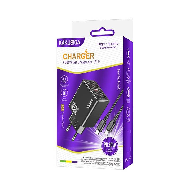 Kakusiga φορτιστής τοίχου KSC-1242 με καλώδιο USB-C, USB-C, 30W, μαύρος – φωτογραφία 3