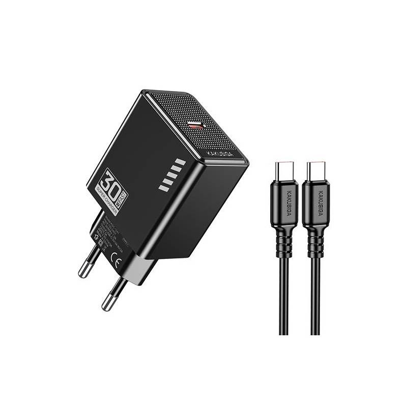 Kakusiga φορτιστής τοίχου KSC-1242 με καλώδιο USB-C, USB-C, 30W, μαύρος