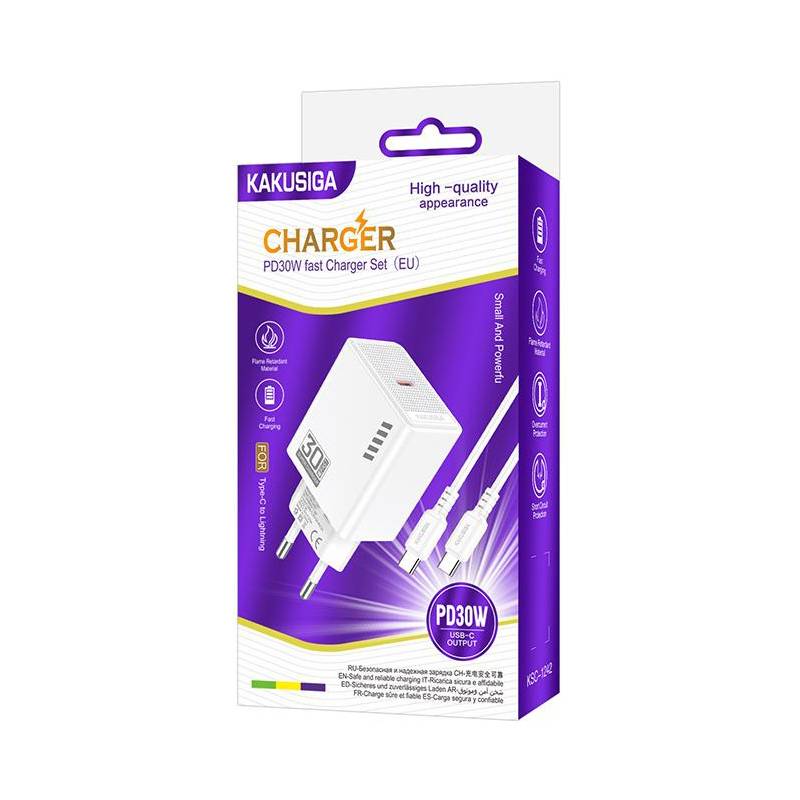 Kakusiga φορτιστής τοίχου KSC-1242 με καλώδιο USB-C, USB-C, 30W, λευκός – φωτογραφία 3