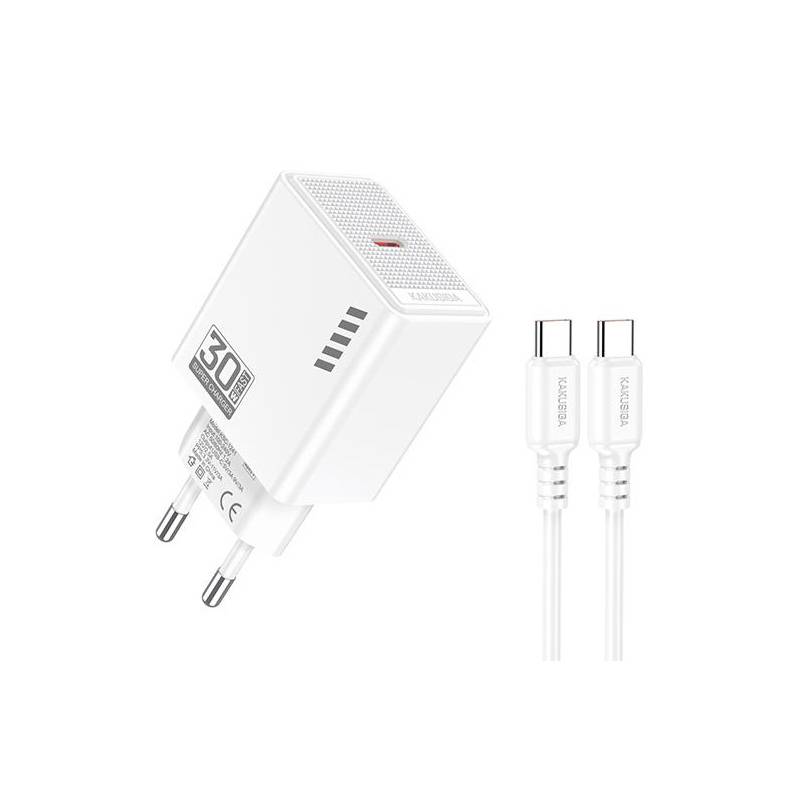 Kakusiga φορτιστής τοίχου KSC-1242 με καλώδιο USB-C, USB-C, 30W, λευκός
