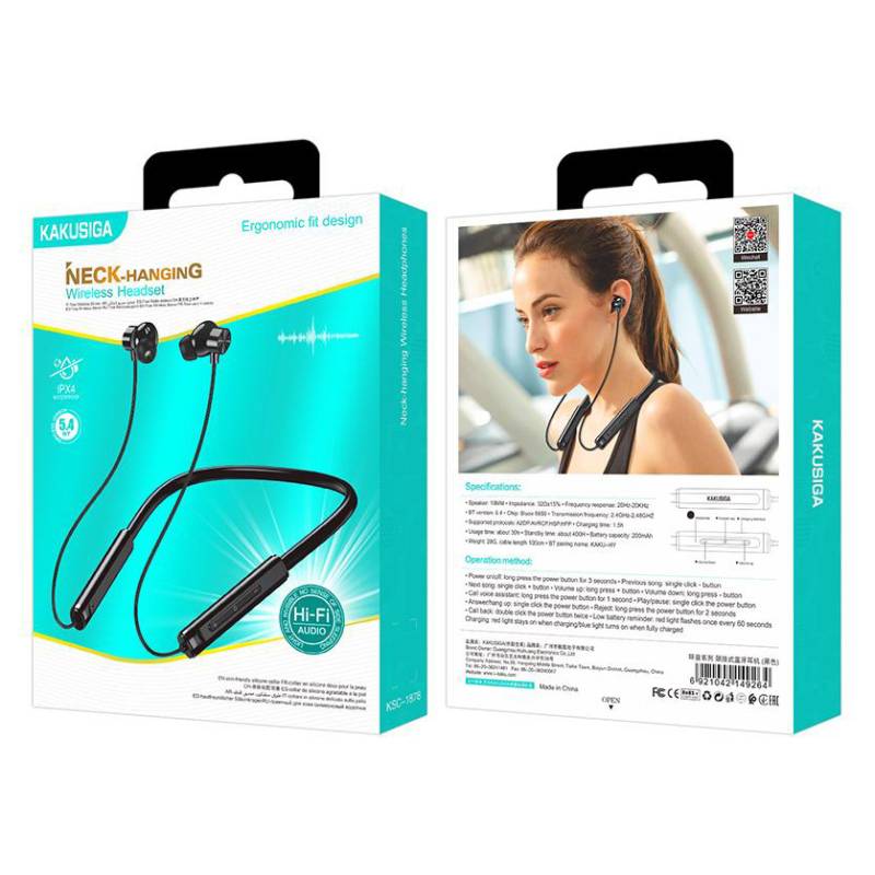 Kakusiga earphones KSC-1878 με μαγνήτη, Bluetooth, 10mm, 200mAh, μαύρα – φωτογραφία 4