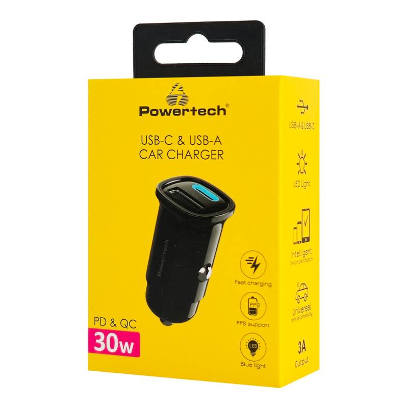Powertech φορτιστής αυτοκινήτου PT-1538, USB & USB-C, 30W, μαύρος – φωτογραφία 2
