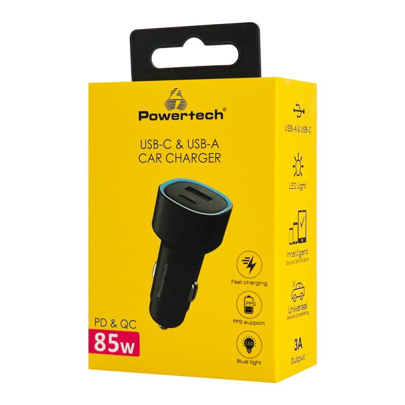 Powertech φορτιστής αυτοκινήτου PT-1539, USB & USB-C, 85W, μαύρος – φωτογραφία 2