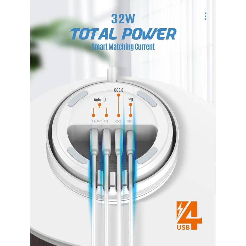 Ldnio σταθμός φόρτισης AW003, USB-C/3x USB/wireless, 32W, PD/QC, λευκός – φωτογραφία 2