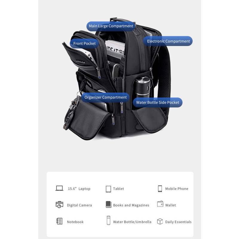 Arctic Hunter τσάντα πλάτης B00492-1 με θήκη laptop 15.6", 22L, μαύρη – φωτογραφία 6