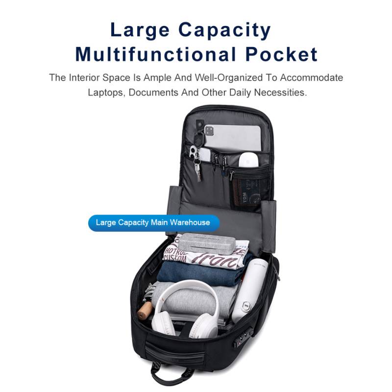 Arctic Hunter τσάντα πλάτης B00682 με θήκη laptop 15.6", USB, λουκέτο TSA, 23.5L, μαύρη – φωτογραφία 6