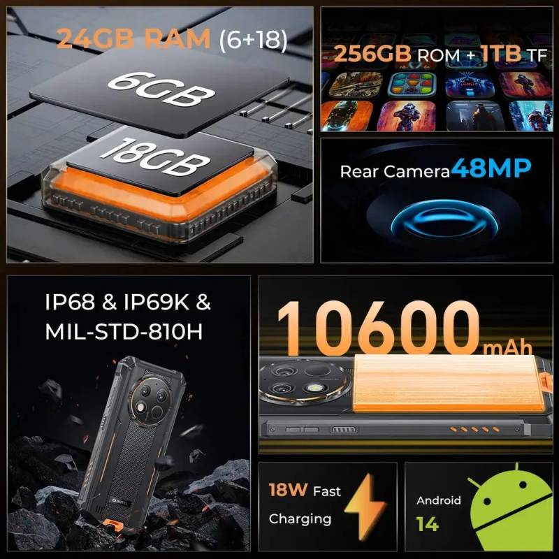 Oukitel smartphone G1, 6.52", 6/256GB, 10600mAh, IP68/IP69K/MIL-STD-810H, μαύρο – φωτογραφία 2