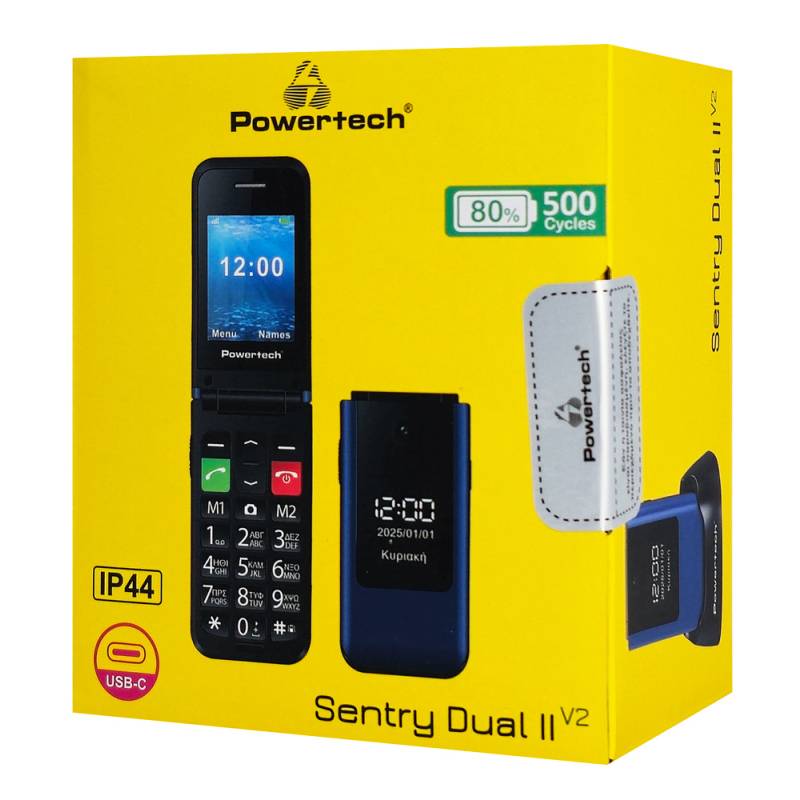 Powertech κινητό τηλέφωνο Sentry Dual II V2, 2 οθόνες, dual SIM, πλήκτρο SOS, μπλε – φωτογραφία 3