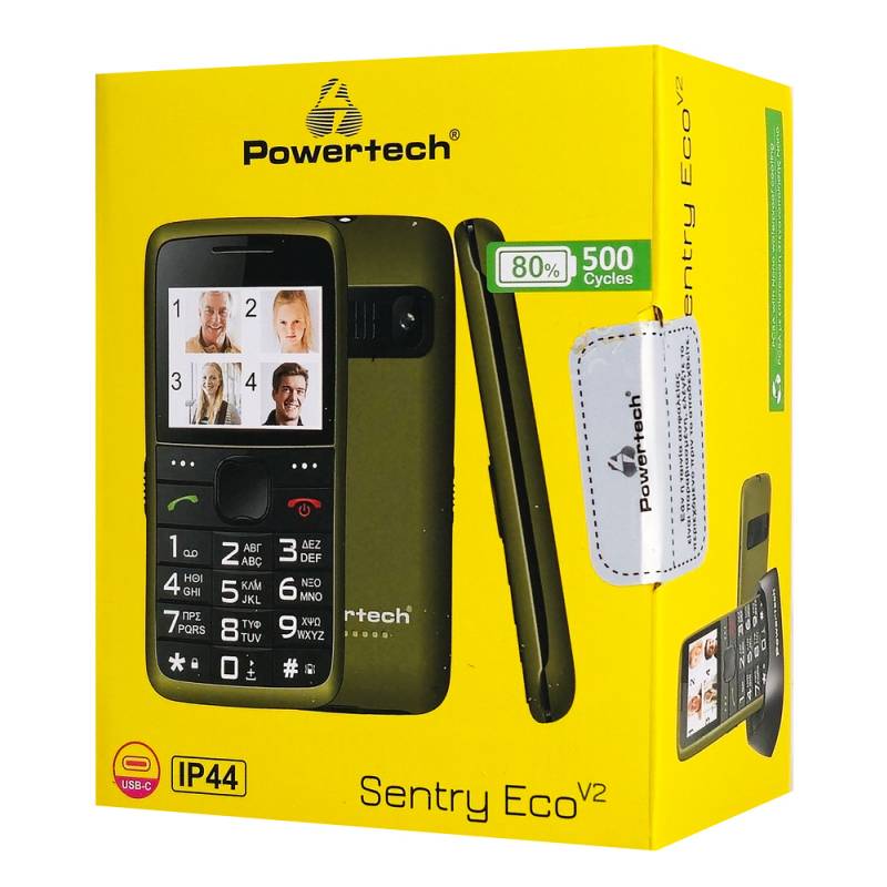 Powertech κινητό τηλέφωνο Sentry Eco V2, dual SIM, πλήκτρο SOS, χακί – φωτογραφία 3