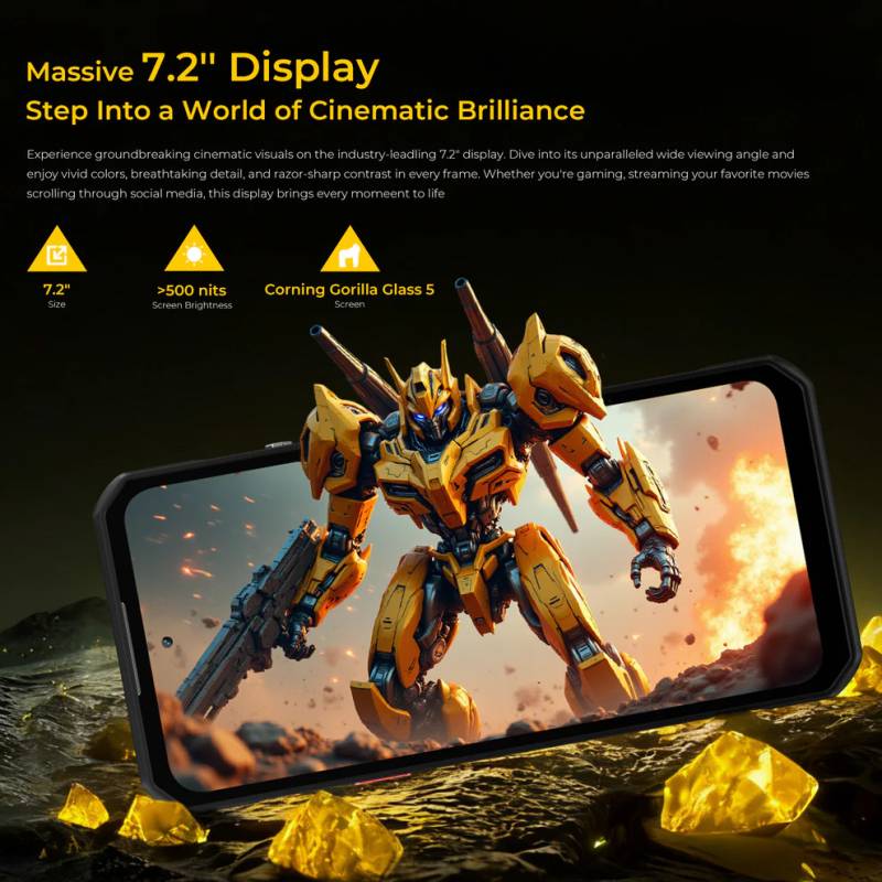 Oukitel smartphone WP60, 7.2", 8/256GB, 5G, 10000mAh, IP68/IP69K/MIL-STD-810H, κίτρινο – φωτογραφία 5