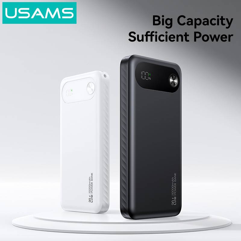 USAMS power bank CD249 με οθόνη, 3x θύρες εξόδου, 10000mAh, PD20W, λευκό – φωτογραφία 2
