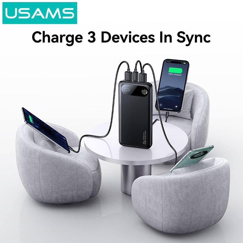 USAMS power bank CD249 με οθόνη, 3x θύρες εξόδου, 10000mAh, PD20W, λευκό – φωτογραφία 3