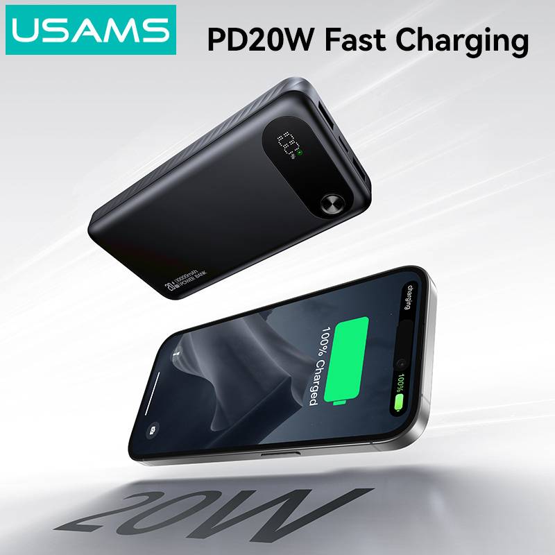 USAMS power bank CD249 με οθόνη, 3x θύρες εξόδου, 10000mAh, PD20W, λευκό – φωτογραφία 4