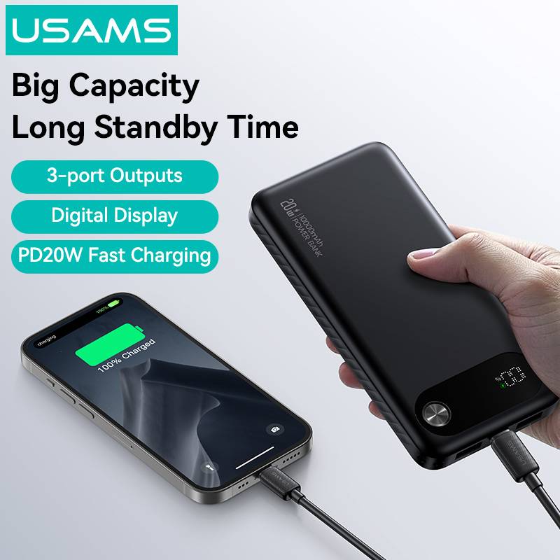 USAMS power bank CD249 με οθόνη, 3x θύρες εξόδου, 10000mAh, PD20W, λευκό – φωτογραφία 6